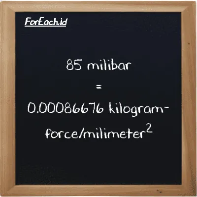 85 milibar setara dengan 0.00086676 kilogram-force/milimeter<sup>2</sup> (85 mbar setara dengan 0.00086676 kgf/mm<sup>2</sup>)